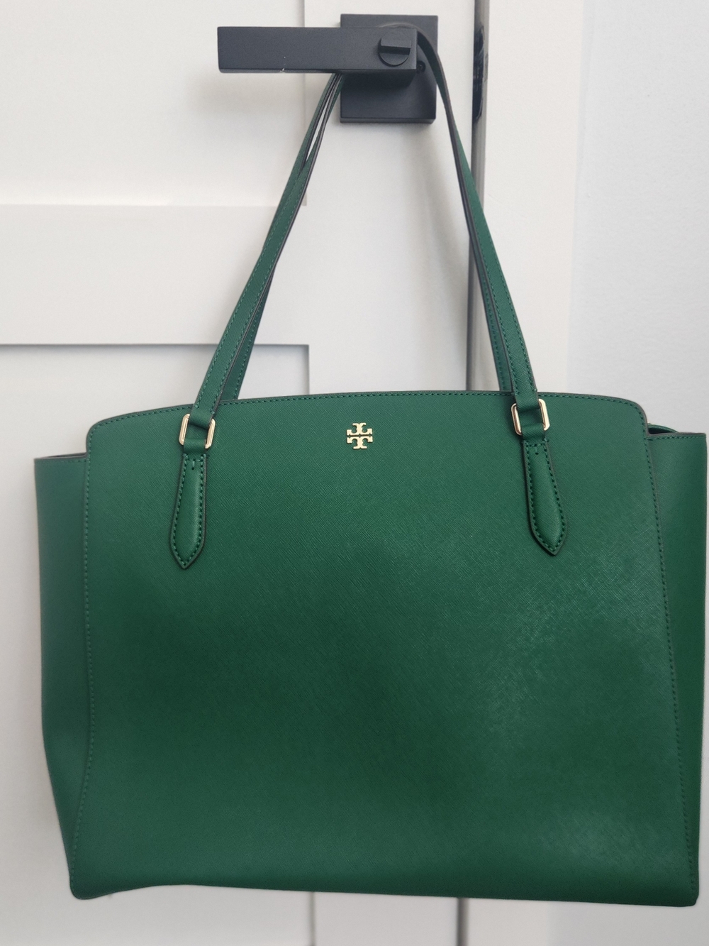 Tory Burch Emerald Saffiano Tote with Gold Logo